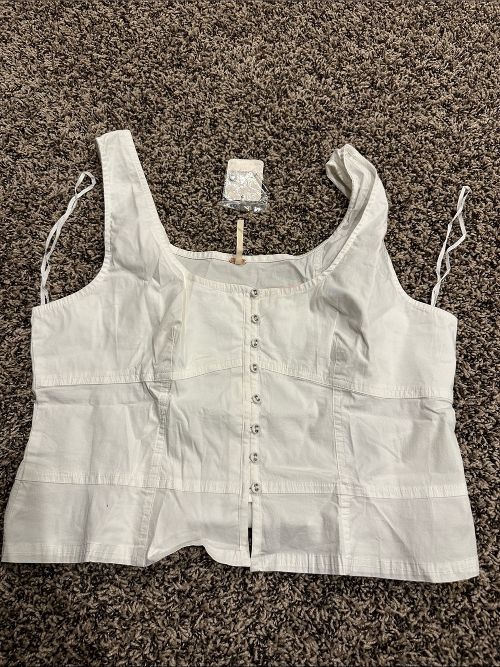 Free People White Button-Front Cotton Corset Tank